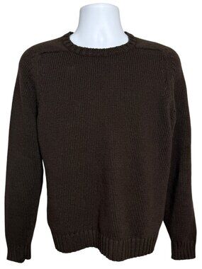 Lands End Mens M Brown 100% Cotton Chunky Knit Raglan Crewneck Sweater Normcore